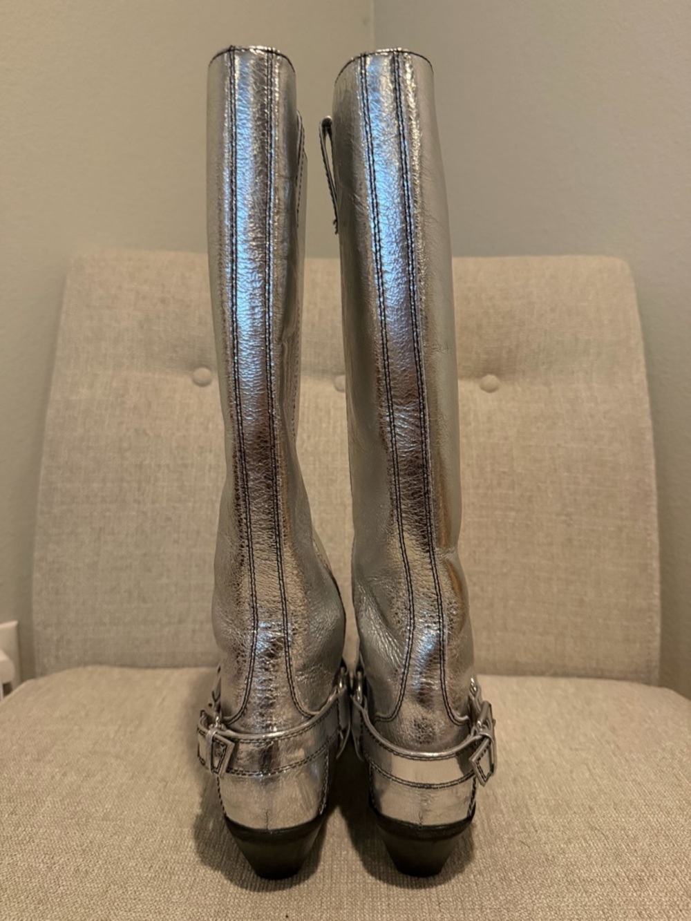 CAVERLEY Milly Anthropologie Silver Metallic Western Festival Mid-Calf Boots - Picture 5 of 13